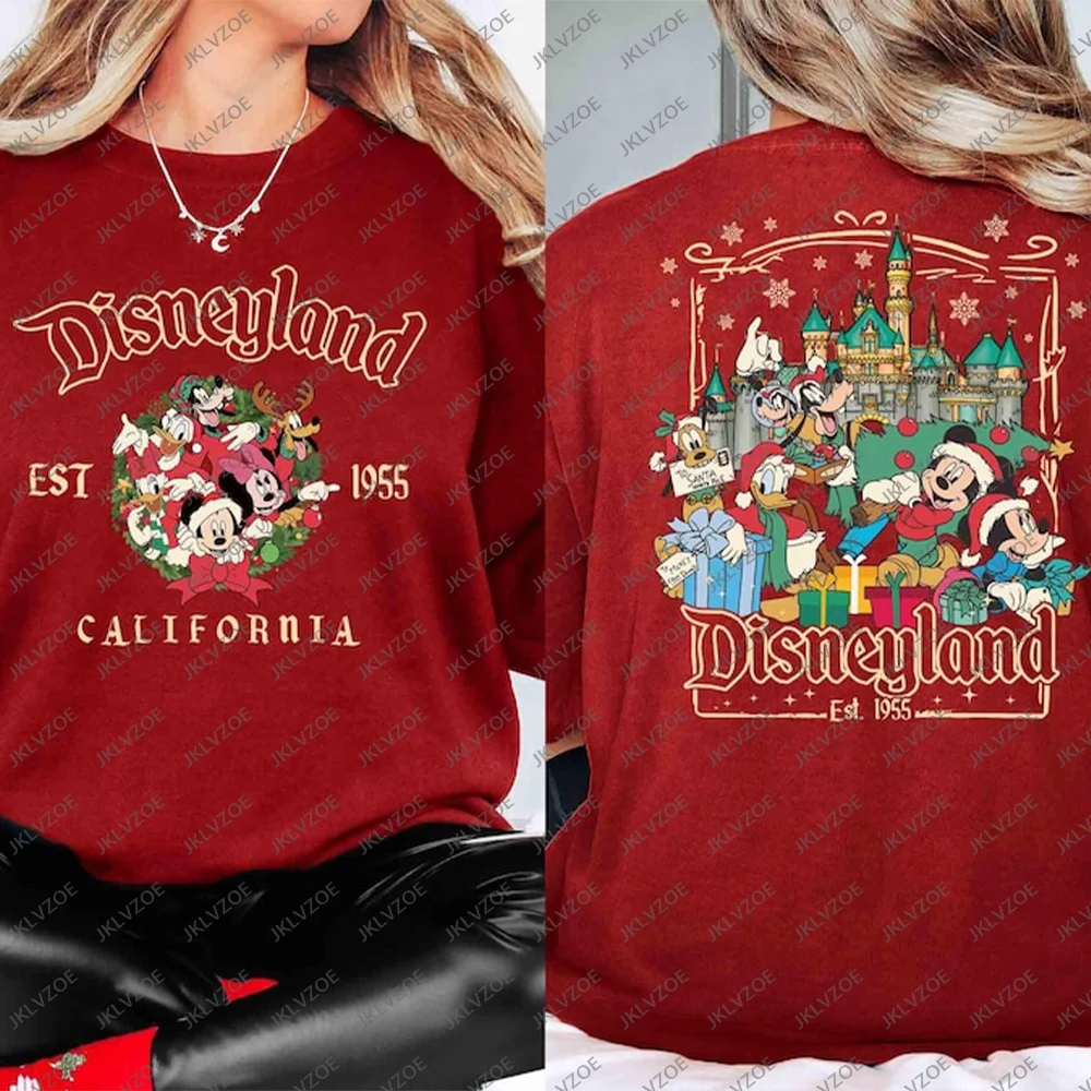 ديزني لاند ميكي عيد الميلاد الفتيات تي شيرت ميني رحلة مرح حفلة ديزني الأسرة هوديي البلوز أفضل هدية الخريف الشتاء Pullove #4