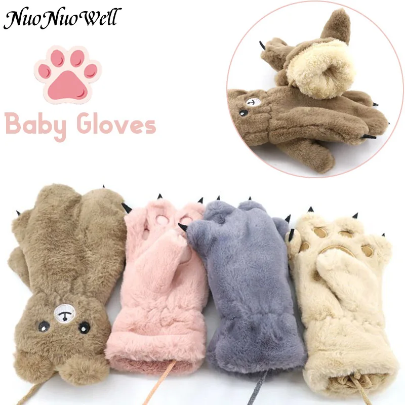 Gloves for Kids Children Winter Gloves Cat Paw Gloves Cute Cat Claw Paw Plush Mittens Warm Soft Plush Fluffy Bear Cat Gloves