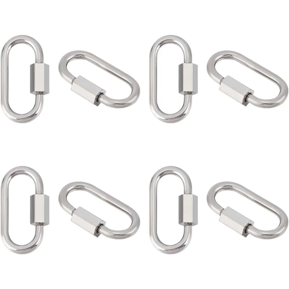 

8Pcs 304 Stainless Steel Screw Carabiner Lock Charms Oval Keychain Clasps Platinum Keychain Clip Hook Quick Link for DIY