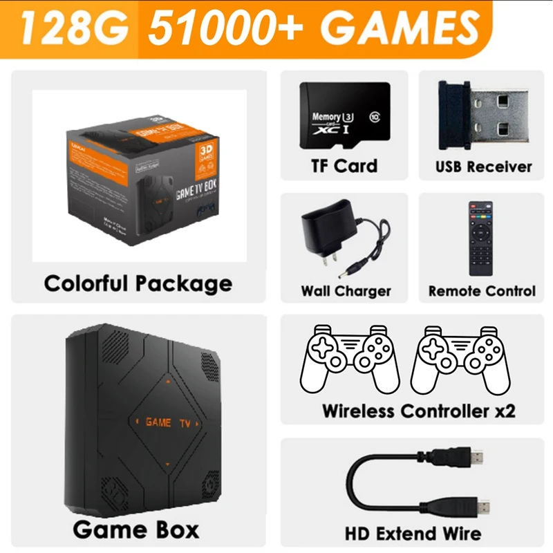 Consola de juegos Retro V5, 128G, 51000 juegos, consola de juegos portátil Dual, TV Box, controlador de juego, sistema de juegos para el hogar