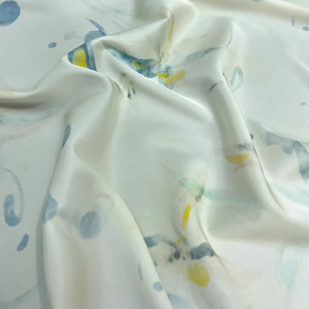 Luxury Mulberry Silk Twill 20 momme Width 140cm Digital Printed Silk Stretch Fabric Cream Color Summer Dress Material