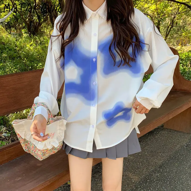 

Matakawa Japanese Style Women Shirts&blouses Graffiti Spring Autumn Y2k Blusas Mujer Fashion Streetwear Loose Camisas Tops
