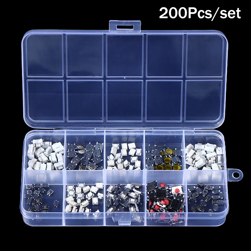 **200pcs 10 Types Durable Car Remote Control Tablet Actile Push Button Switch Car Keys Button Touch Microswitch With Box