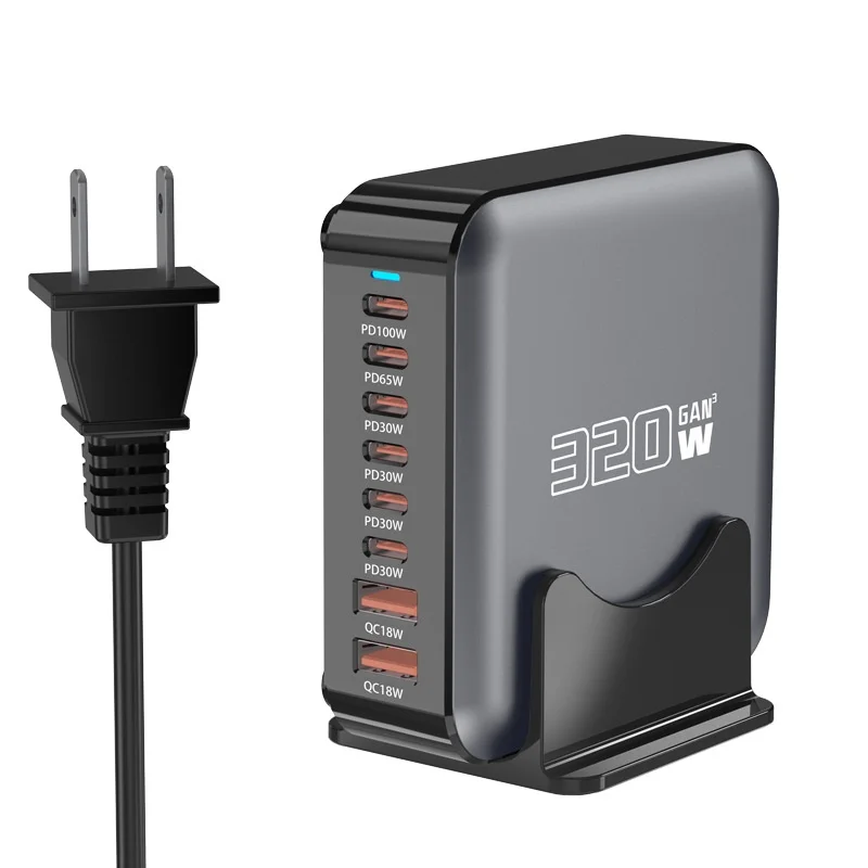 gan-charger-200w-gallium-nitride-high-power-multi-port-pd-100w-output-fast-charging-station-compatible-for-mobile-phone-laptop