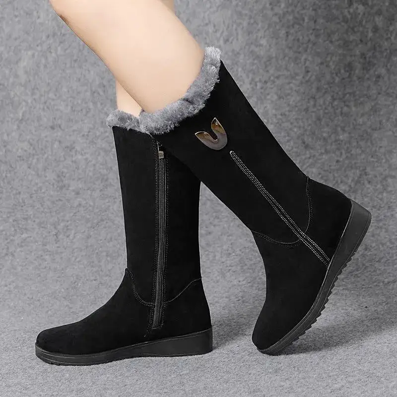 Winter Thickened Snow Boots Shoes Casual Comfortable Mid-calf Boots Non-slip Side Zipper Walking Shoes Bota De Neve Feminina