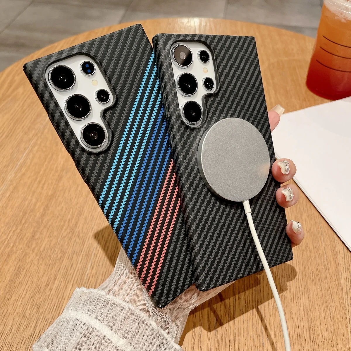سليم ألياف الكربون كيفلر نمط ل Magsafe المغناطيسي حقيبة لهاتف سامسونج S25 S24 S22 S23 الترا A56 A55 A15 A16 الصلب درع غطاء الكمبيوتر