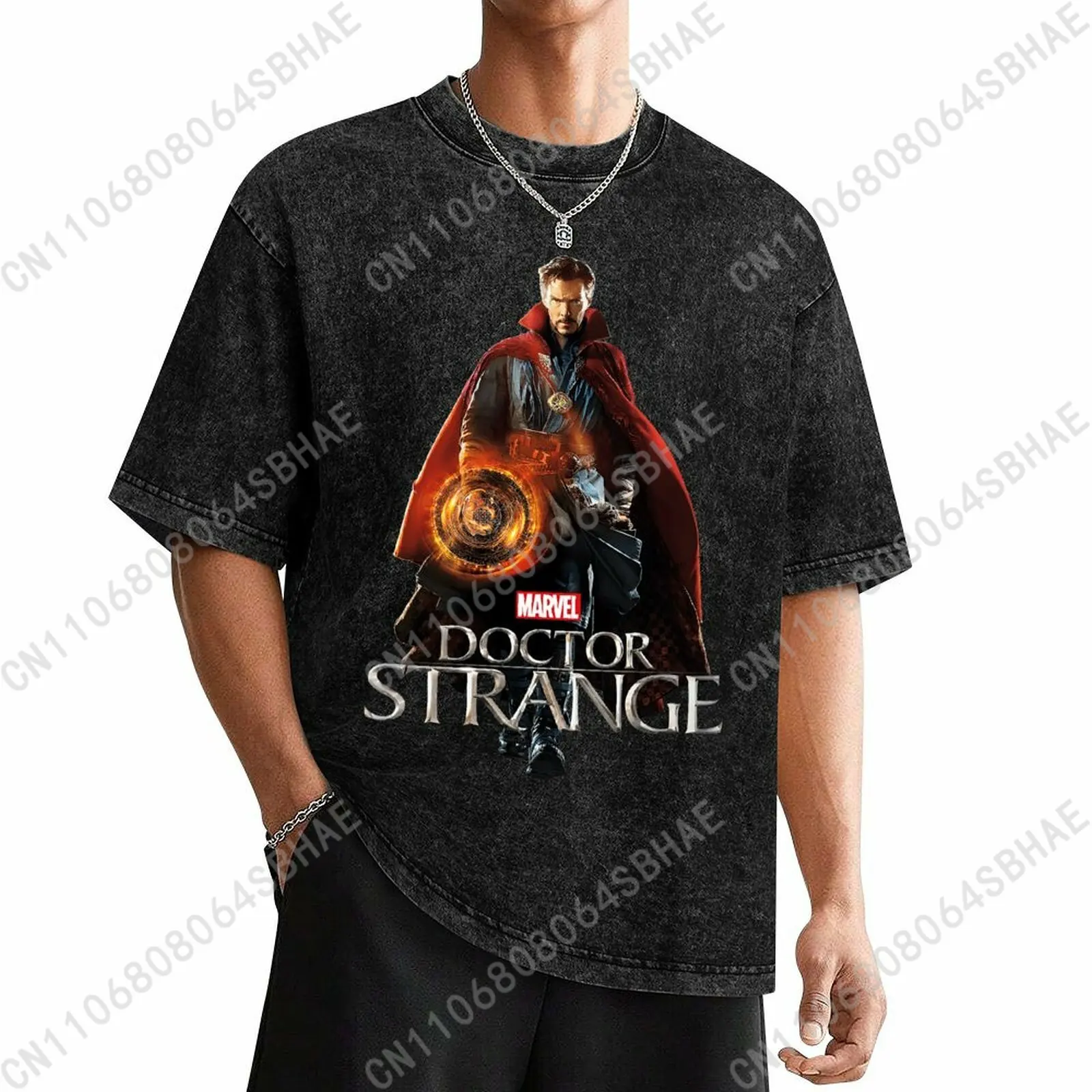 

Marvel Doctor Strange Custom Mens Vintage T Shirt Washed Distressed Tee Men Retro Short Sleeve Personalized Cotton Shirt Cosplay