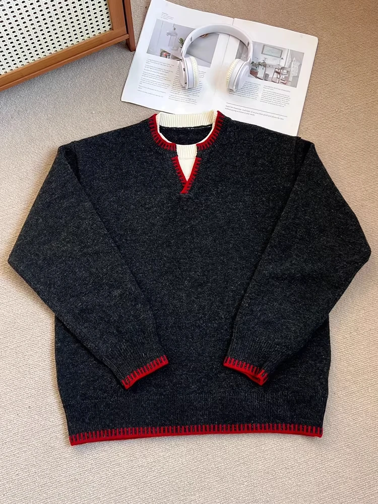 

Мужской вязаный свитер с V-образным вырезом, зимний базовый слой, сшитый вручную, дизайн, элитный дизайн на молнии, повседневный Sle Long Sve