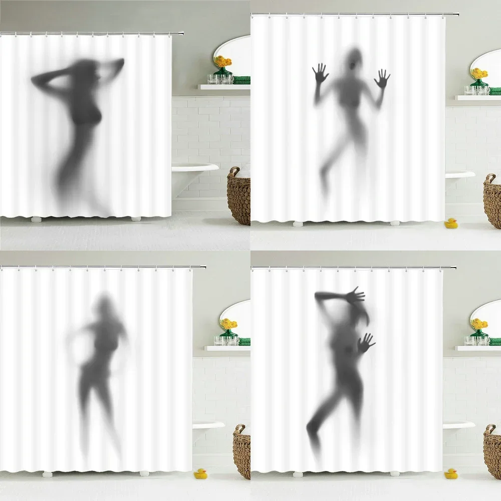 Waterproof Women Shadow Shower Curtain  Sexy Girl Portrait High Quality Bathroom Curtains for Home Decorations with Hooks