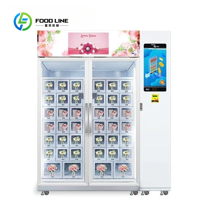 Customized combined large‑size floral locker kiosk energy‑management system fresh‑bouquet dispenser with card reader support
