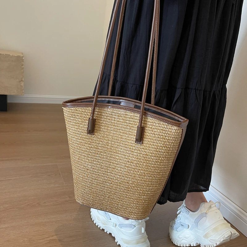 Summer Beach Bags For Women Handmade Rattan Woven Shoulder Bags Large Capacity Straw Bag Bohemian Casual Travel Handbag Totes