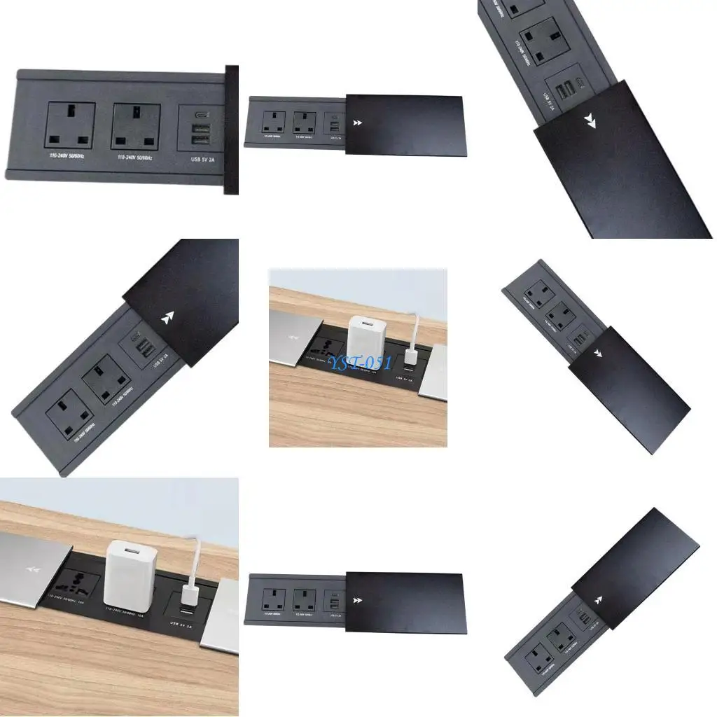 

E15A Retractable Desk Outlet 2 British Standard Plugs Double USB Fast Technology
