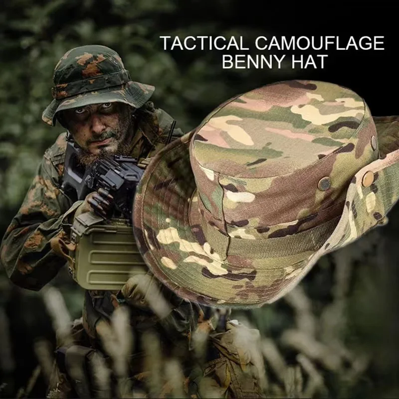 

Tactical Fisherman Hat Camouflage Benny Hat Summer Mountaineering Training Sunshade Round Edge Hat Face Mask Two Piece Set