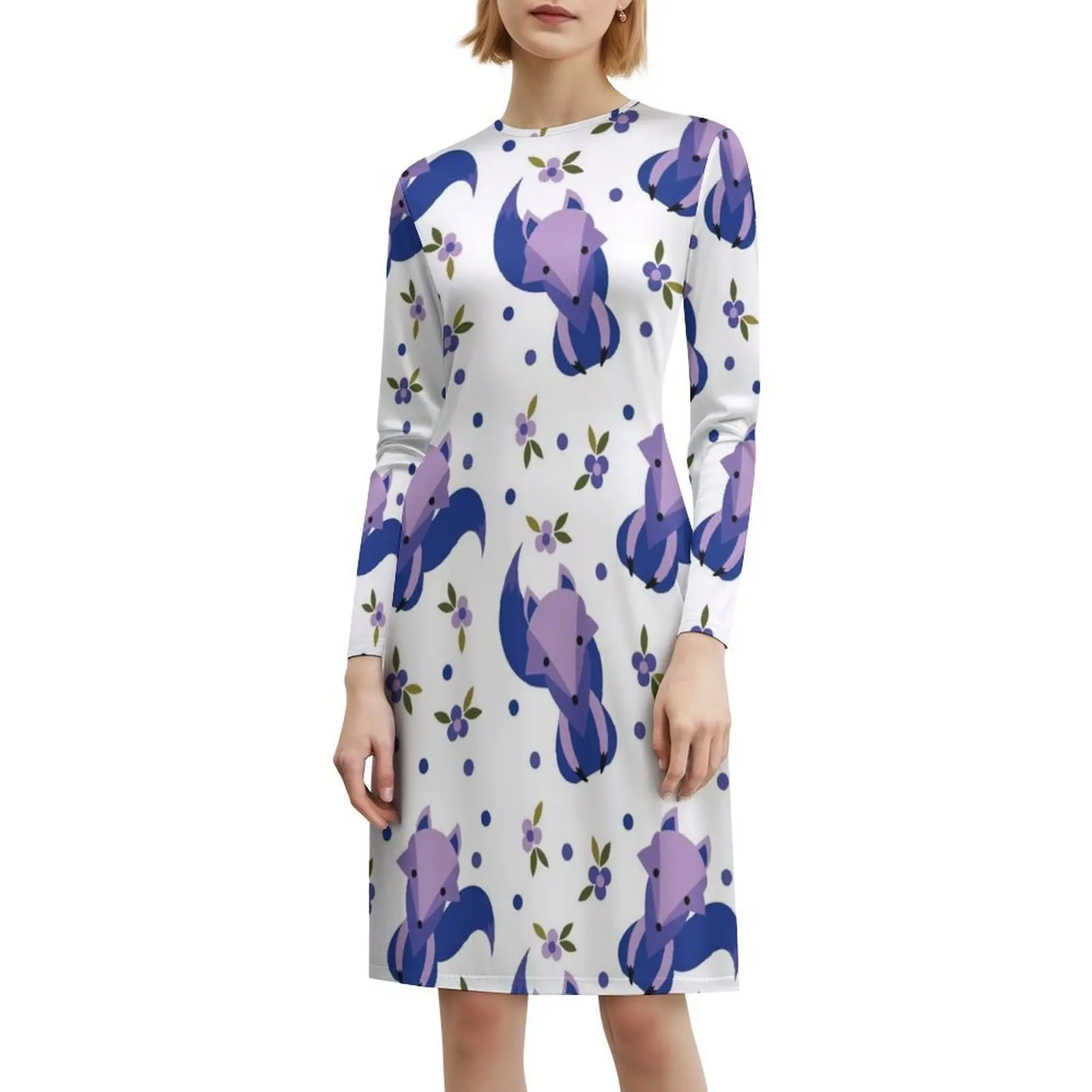 Cute Purple Fox And Pretty Floral Pattern Sexy Vacation Dress For Women Beach Party Birthday Mini Dress Purple Fox Flowers Fox