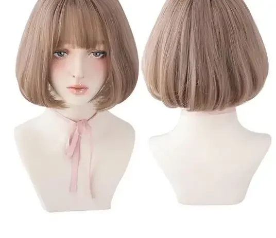 Short Bob Straight Ombre Blonde Wigs With Bang For Girl Black Female Synthetic Shoulder Length Crochet Hair Ginger Wig