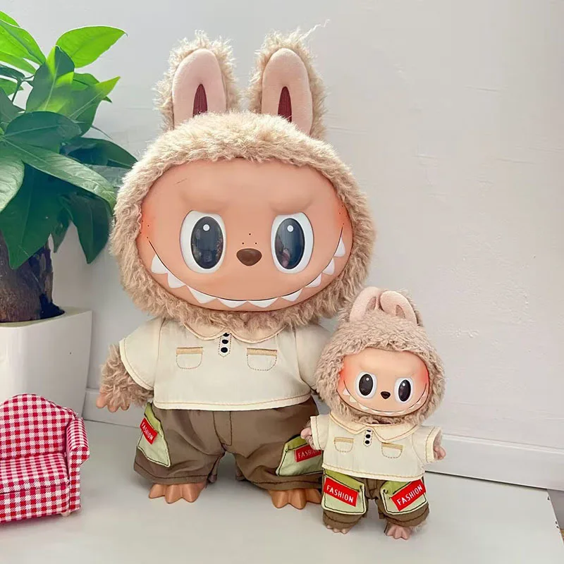 [Alleen kleding] 38cm Labubu speelse set met dubbele zakken, pluche poppenkleding, trekdoekkleding, schattig