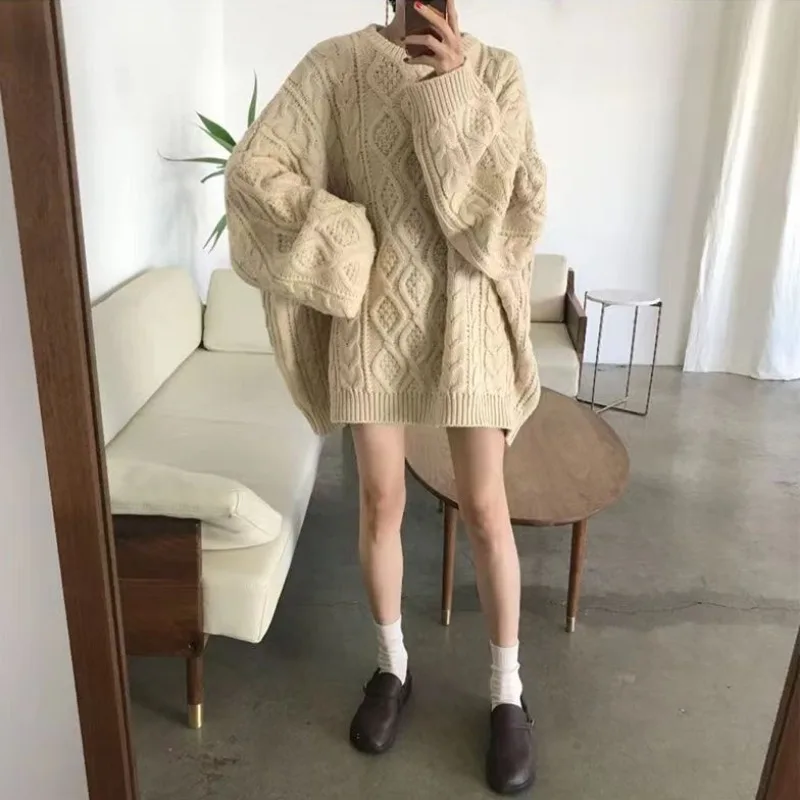 2022 Winter Fall New Women Sweaters Pullovers Oversize Knitted Lantern Sleeve Sweater Solid Fashion Minimalist Knitwear Simple