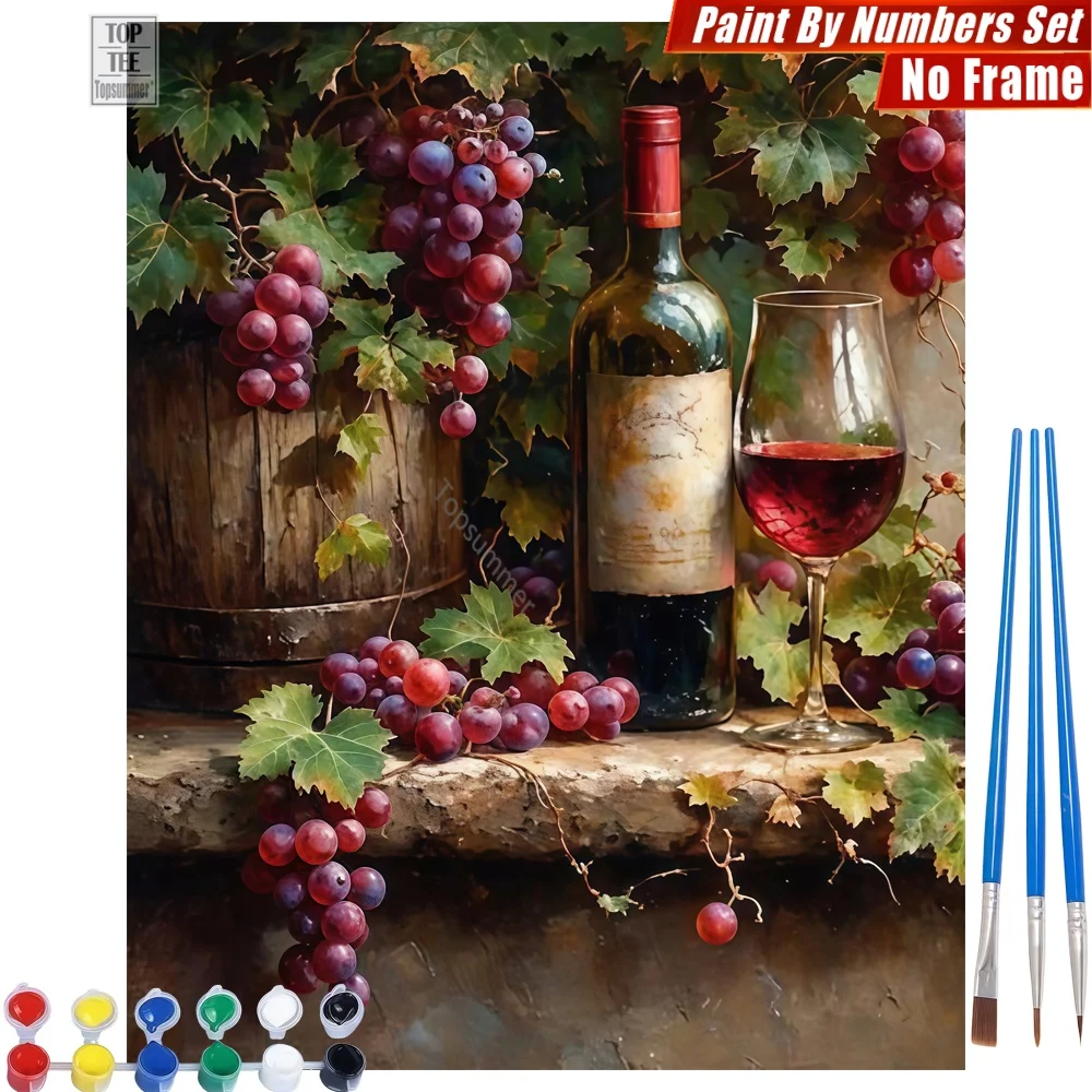

Realistic grapes still-life DIY Digital Oil Paints Set - Ripe bottle glass Room Decor Birthday Gift For Grandma