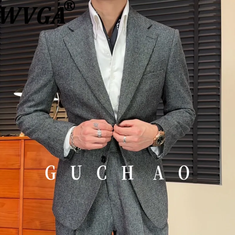 

WVGA Spring Autumn New Man Wool Pattern Trendy Slim Fit Business High-End Blazer Niche Casual Straight Suit Pants Set Ins W21989