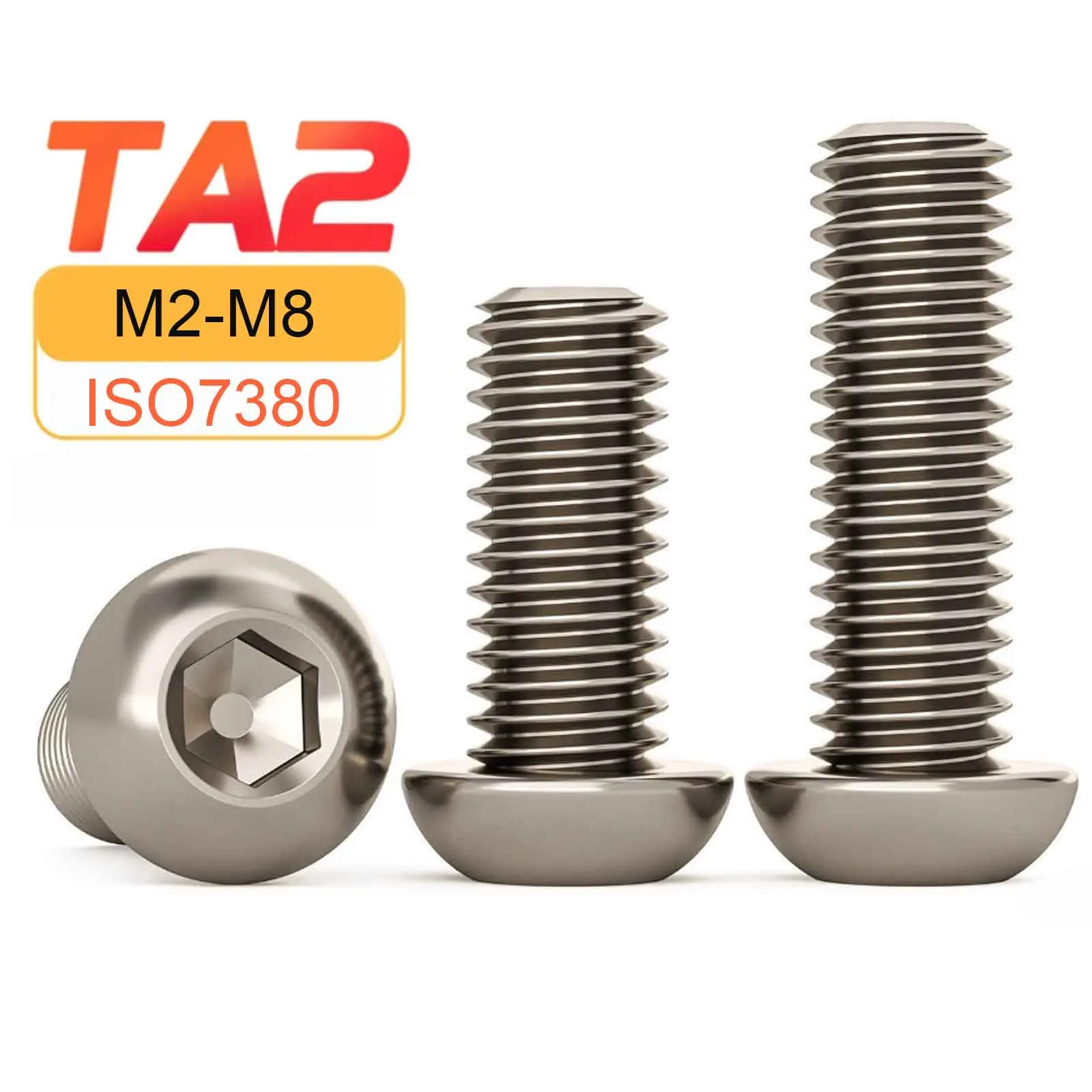 1/5Pcs TA2 ISO7380 TA2 Pure Titanium Pan Head Hex Socket Machine Screw Mushroom Head Allen Bolt M2 M2.5 M3 M4 M5 M6 M8