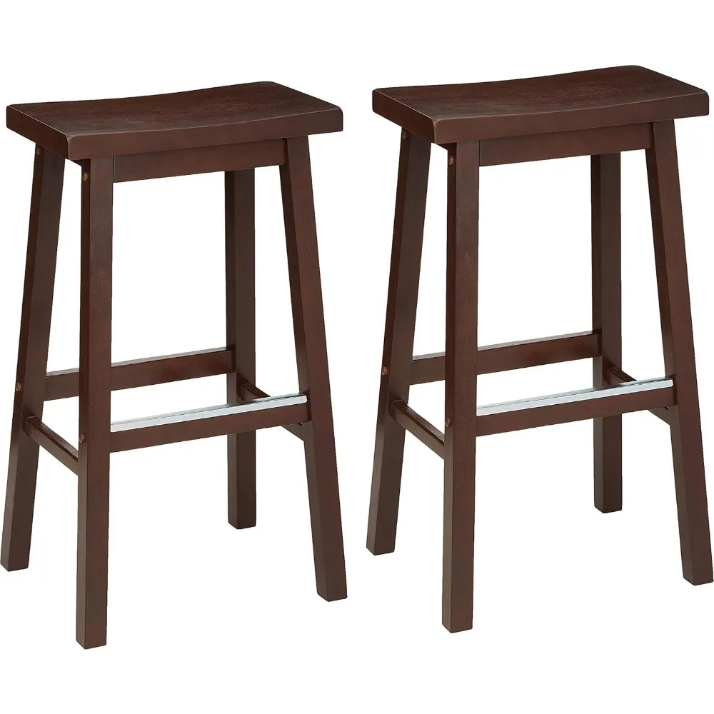 Solid Wood Kitchen Bar Stools Set of 2 with Footrest, Easy Assembly, Walnut Finish - Comfortable Counter Height Seating
