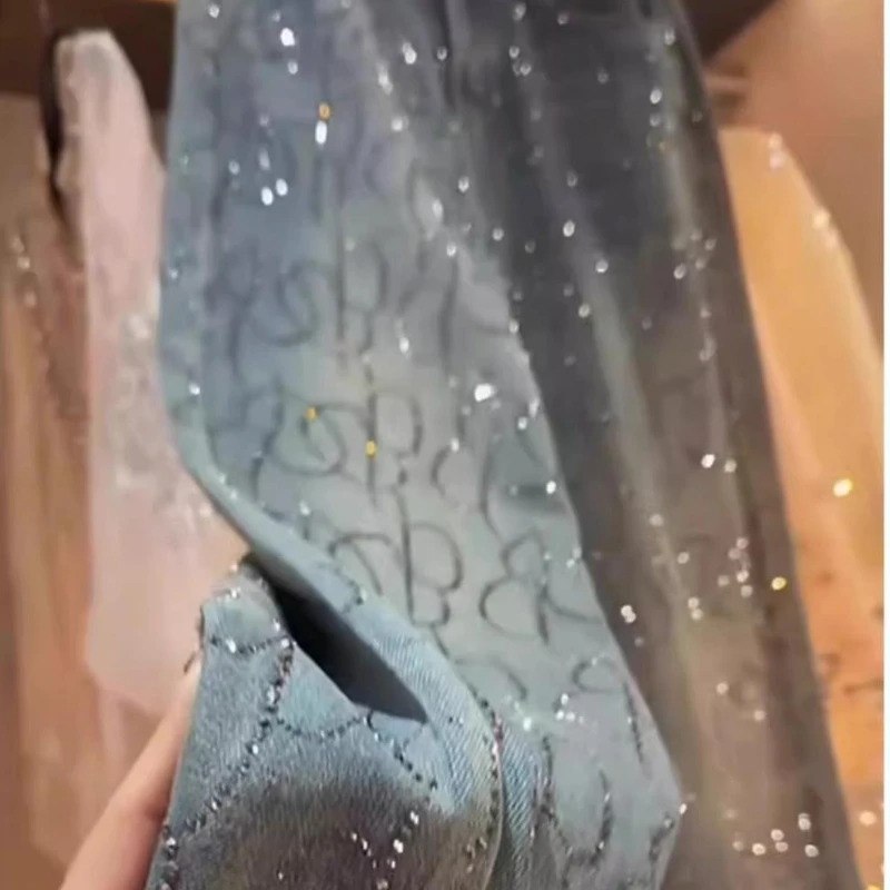 Jean strass femme 2025 |   Pantalon à jambes larges artisanaux taille haute, pantalon longueur au sol coupe droite coupe ample printemps-automne