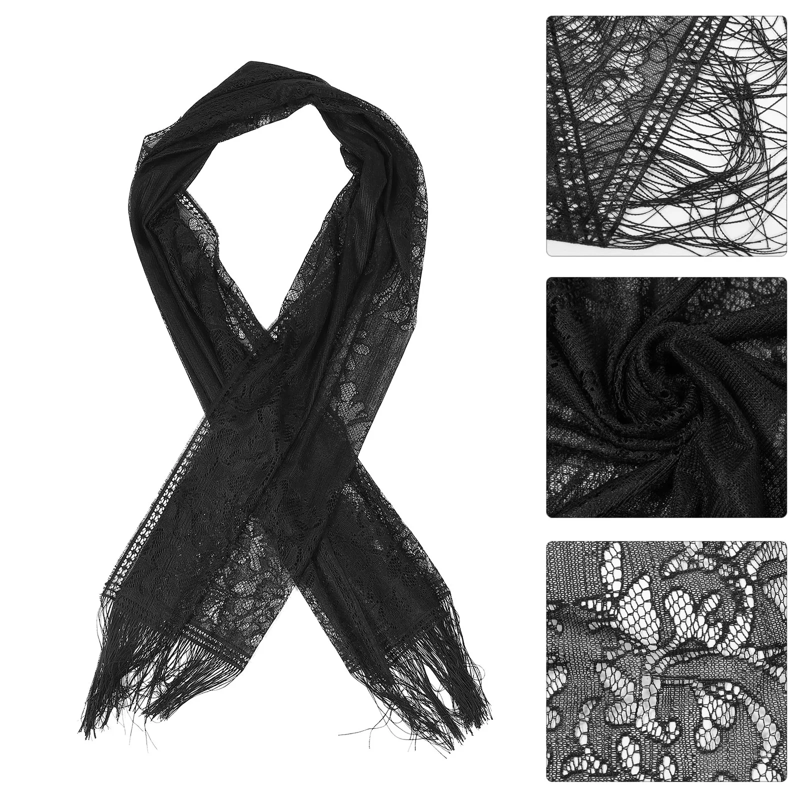 

Elegant Lace Shawl 1PC Black Wedding Cape for Women Reusable Wraps Comfortable Scarf Bridesmaid Halloween Lightweight for Women