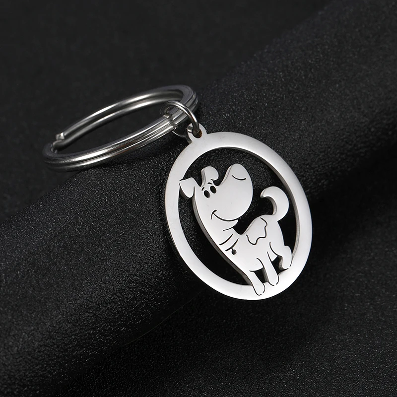 Lovely Animal Dog Rhinoceros Pendant Keychain for Women Simple Stainless Steel Silver Color Keychain Fashion Jewelry Gift