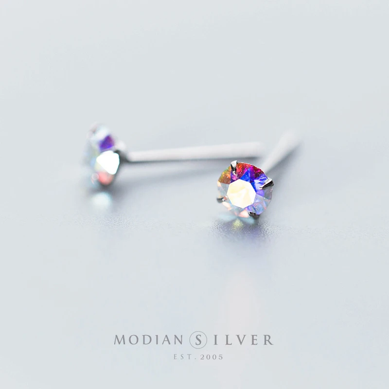 Modian Rainbow Colorful Cubic Zirconia Simple Stud Earrings Fashion Exquisite 925 Sterling silver Wedding Jewelry For Women