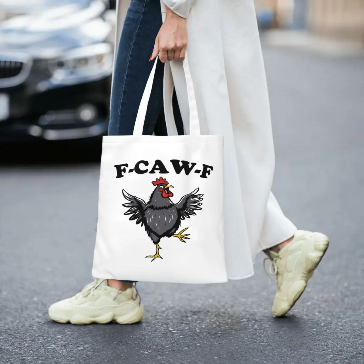 F-Caw-F مضحك الدجاج ميمي قماش حمل حقيبة يد أكياس البقالة أكياس التسوق سعة كبيرة للجنسين