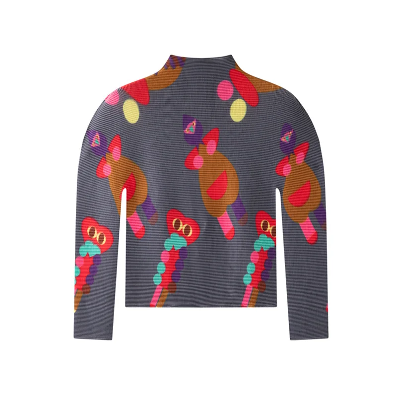 

Miyake модная плиссированная женская футболка, новинка 2026, однотонные повседневные женские универсальные весенние топы с воротником-стойкой и длинными рукавами