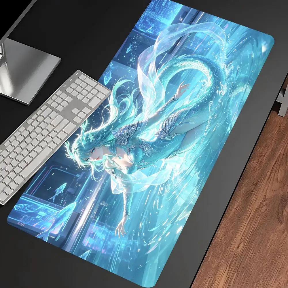 Cool Neon Anime Nine Tailed Fox Extended Mouse Pad Non Slip Rubber Desk Mat For Gaming Laptop Keyboard And Home Office Use