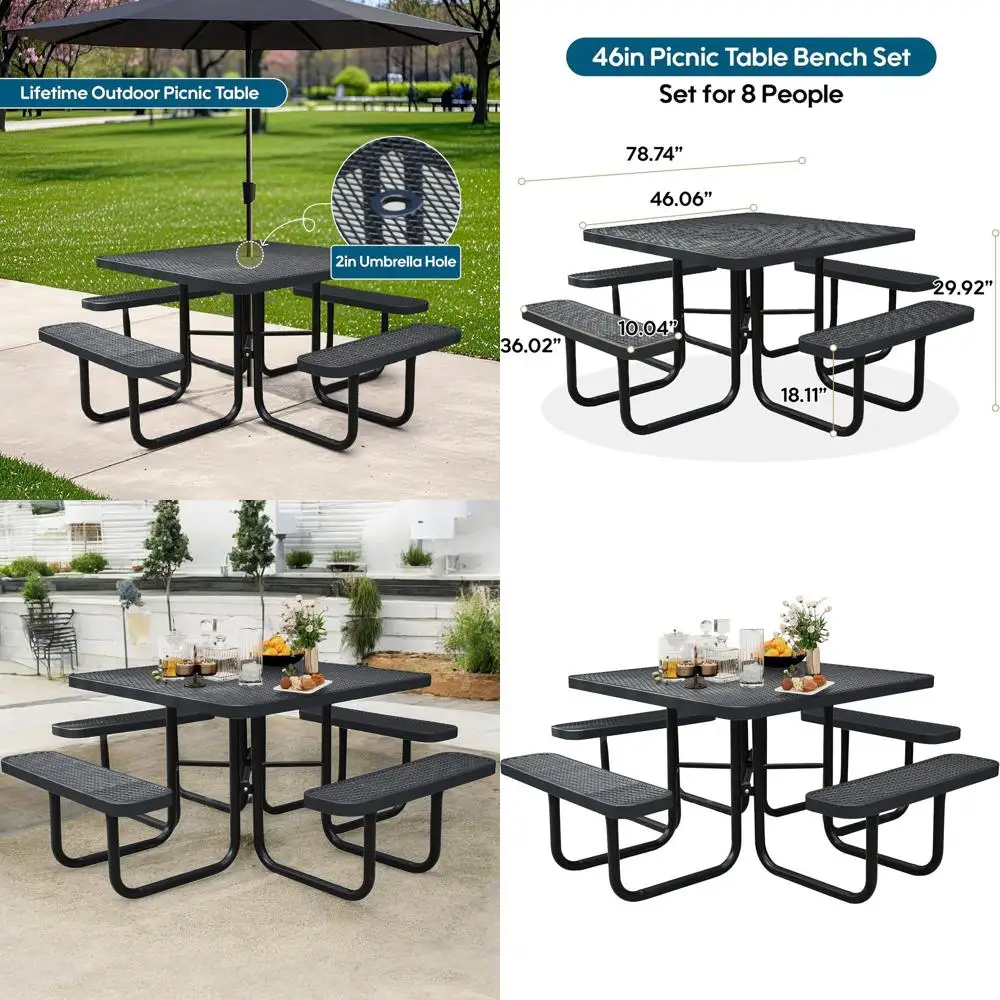 

Садовый стол для пикника повышенной прочности, 46 кв. футов, на 8 мест, с 4 скамейками и отверстием для зонта - черный