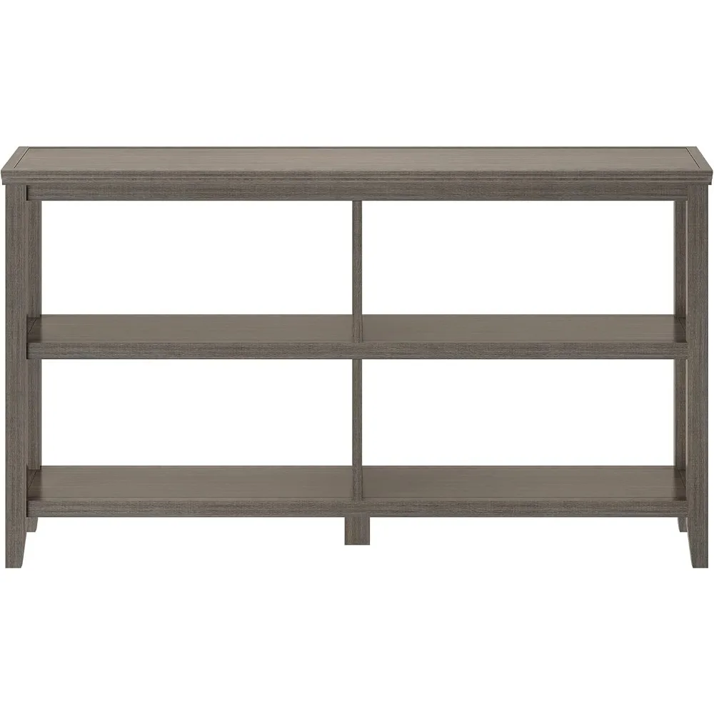 New Ridge Home Goods Edenton Low Bookcase 2 Shelf Bookshelf, 54"W x 13.75"D x 30.4"H, WASHED GRAY