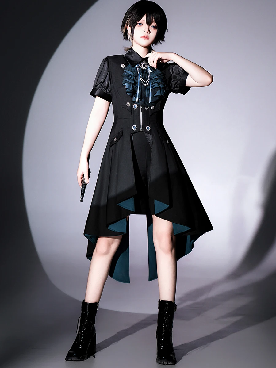 2025 Summer Lolita Turn-down Collar Short Sleeve Irregular Shirt New Ruffles Puff Sleeve Versatile Personalized Women's Top