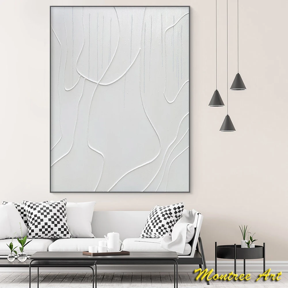 Hand Painted Oil Painting White Minimalist Painting on Canvas Large Plaster Wall Art White Plaster Painting Decorative Painting