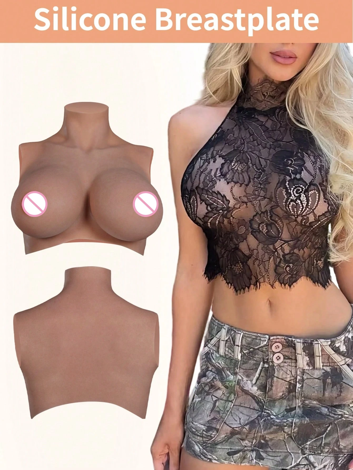 Realistic Silicone Breast Pads B-H Cups, Simulated Collarbone, Red Blood Vessels, Skin Texture, Suitable for Drag, Cosplay,