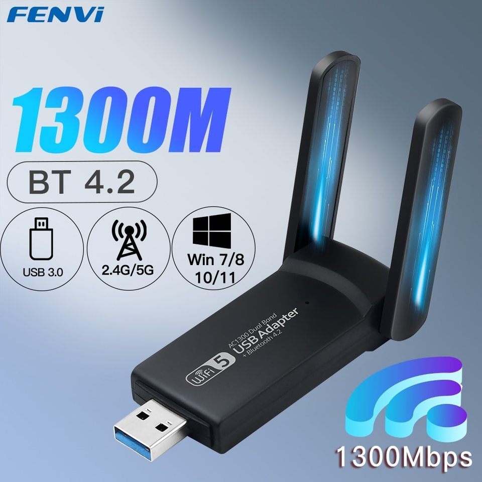  FENVI USB 3.0 WiFi Adapter 1300Mbps For Bluetooth 4.2 Dual Band 2.4G/5GHz USB Network Card Wireless Receiver For Desktop Laptop 
