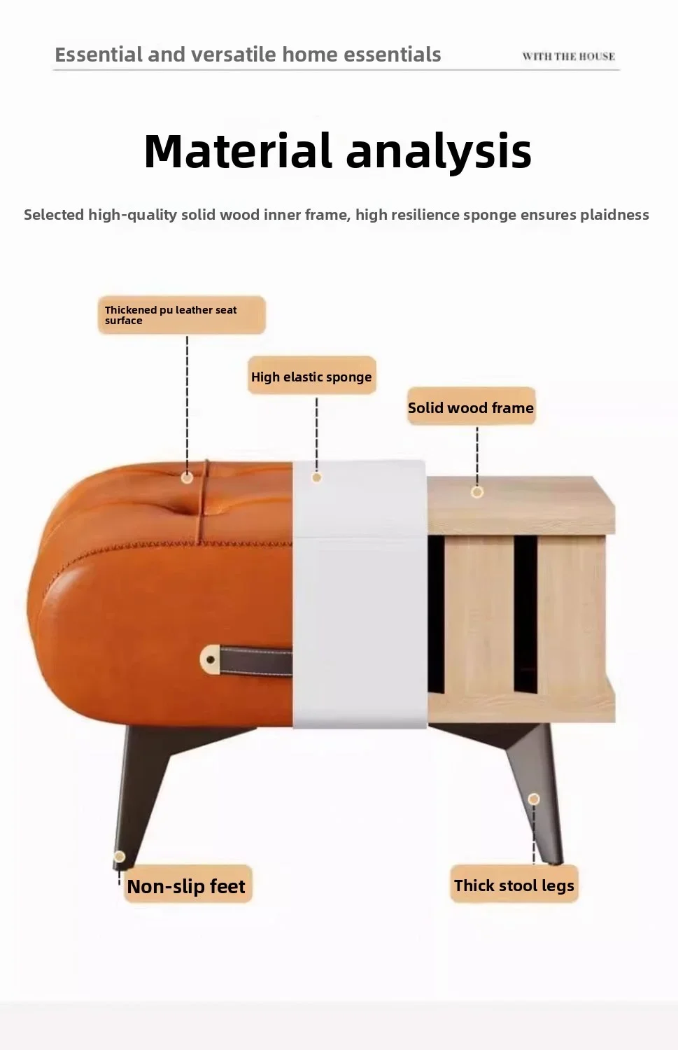 Home doorstep stool, luxurious coffee table, low stool, sofa, living room, simple soft seat for entry