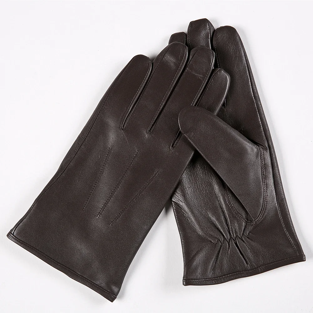 GOURS Winter Real Leather Gloves for Men Brown Genuine Goatskin Gloves Fleece Lined Warm Soft Driving Fashion Mittens New GSM022