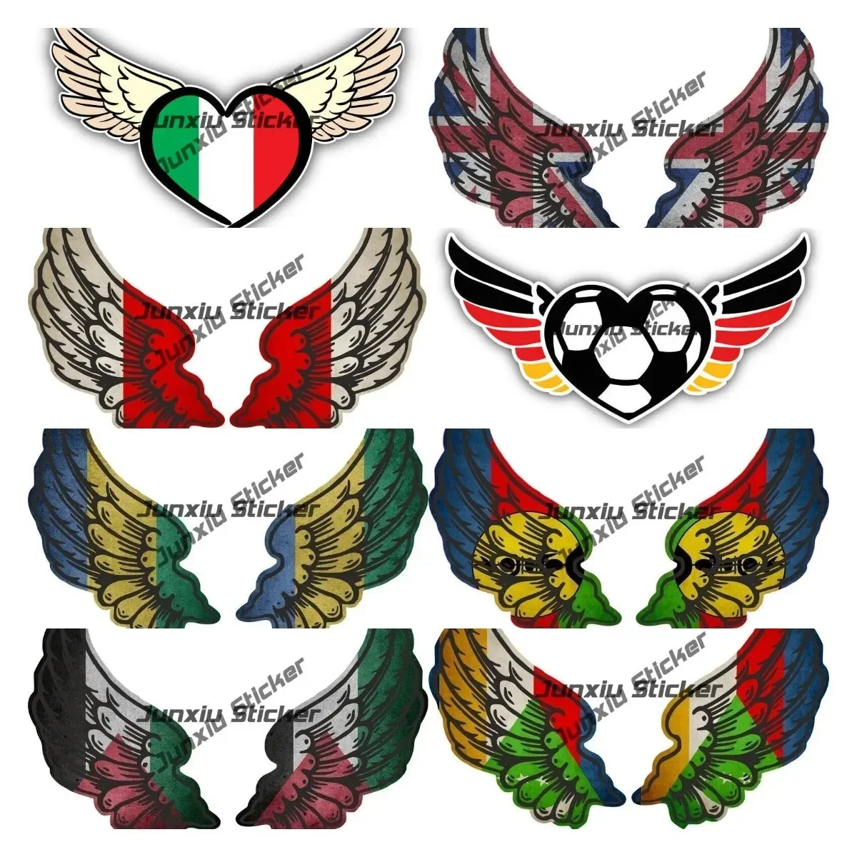 

Flag Football Wings Stickers Germany Flag Soccer Heart Wings Stickers Italy Country Wings Decals for Cars Suv Window Accessories