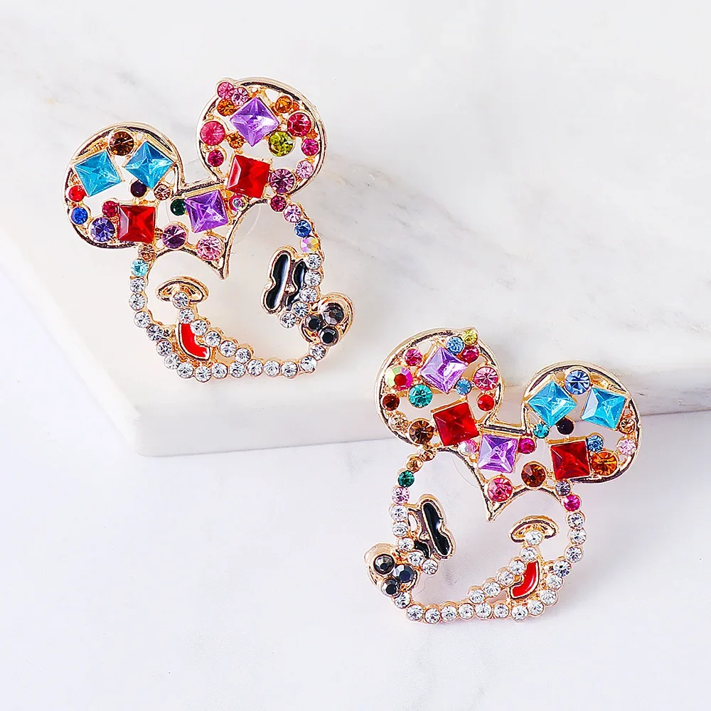 New Disney Boho Mickey Mouse Cute Design Cartoon Rhinestone Earrings 2022 Fashion Wedding Stud Earrings Birthday Gift Jewelry