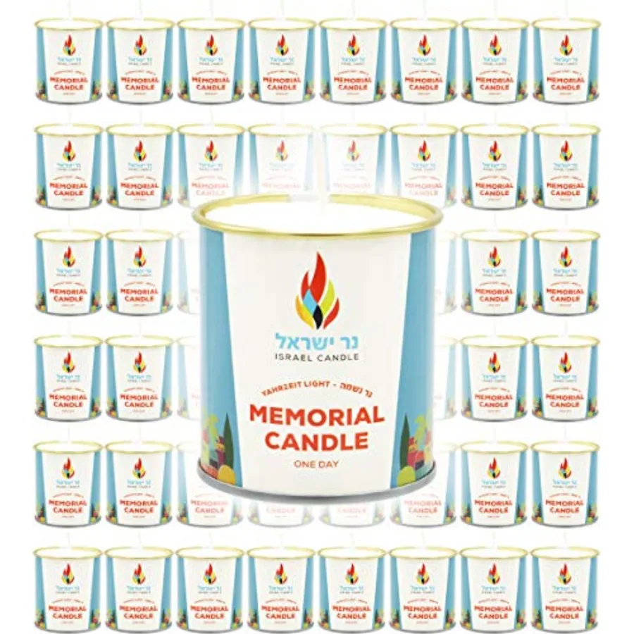 1 Day Yahrzeit Candle - 48 Pack - 24 Hour Yahrtzeit Memorial and Yom Kippur Candle in Tin Cup Holder