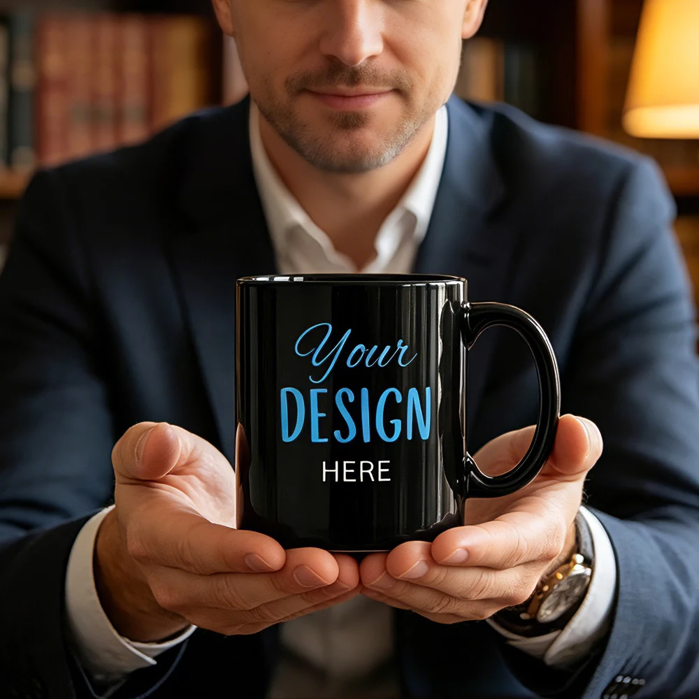 Mug à café en céramique noire personnalisé avec votre photo, texte, logo, tasse à thé, cadeau surprise pour la fête des mères, 330 ml