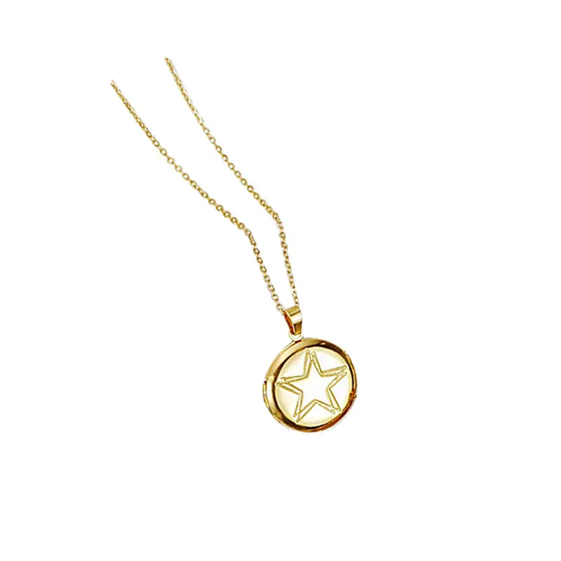1pc New Big Engraved Star Stainless Steel Round Charms Floating Locket Picture Necklace Women Girls Family Memorial Jewelry