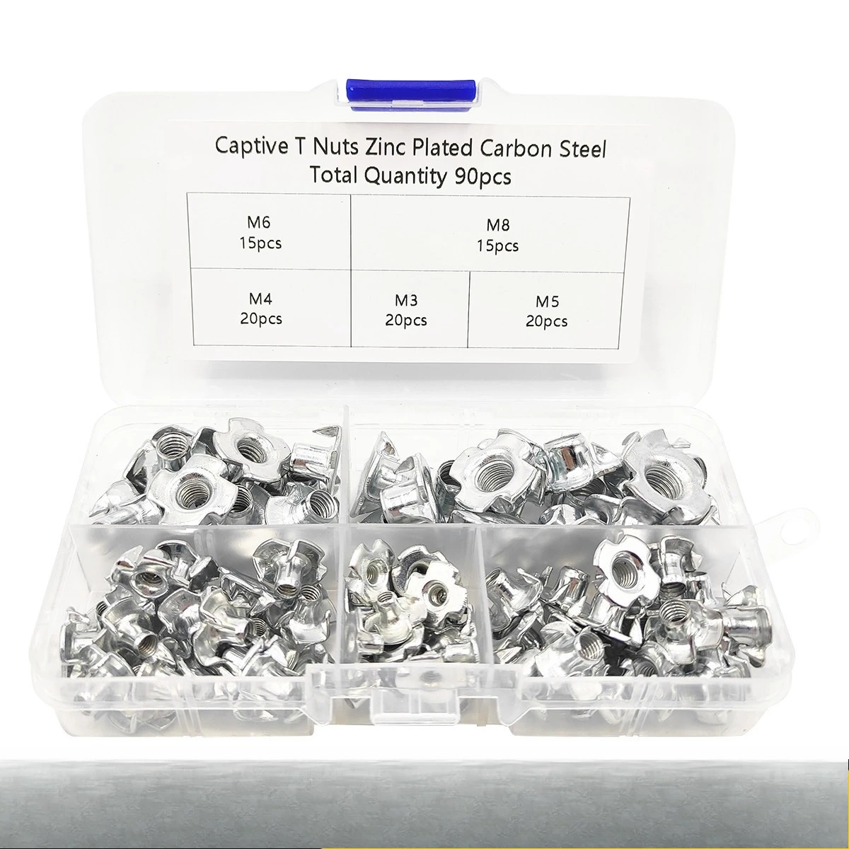 90 pcs Furniture Galvanized Four Claw Nut M3/M4/M5/M6/M8 Screw Set