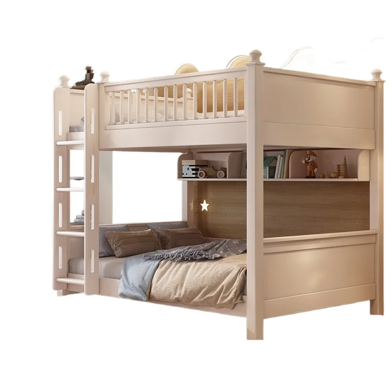 Literas totalmente de madera maciza, dormitorio de apartamento pequeño para uso doméstico, niños y niñas con la misma ancho, madre alta y baja y
