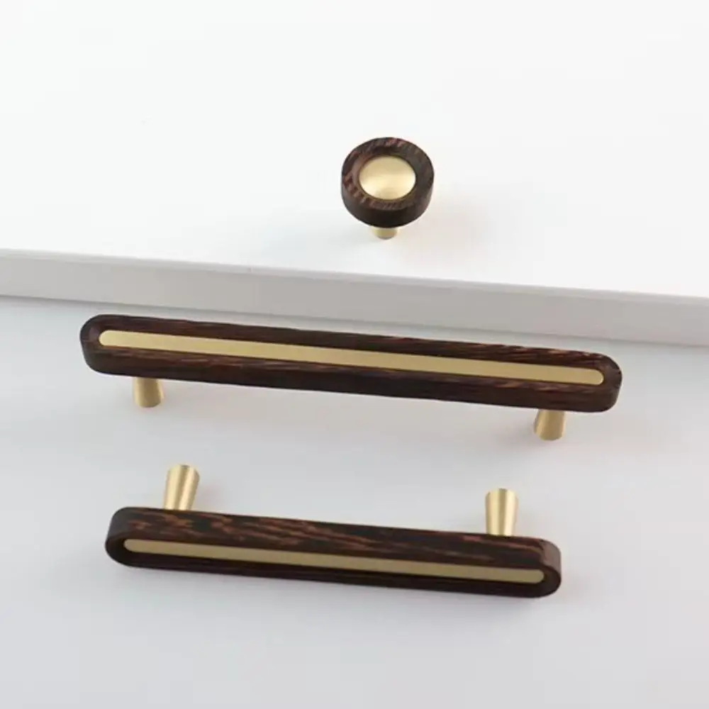 Simple Multipurpose Cabinet Pulls Durable Brass Walnut Wood Knobs Drawers Handles for Cupboard Wardrobe Drawer Door