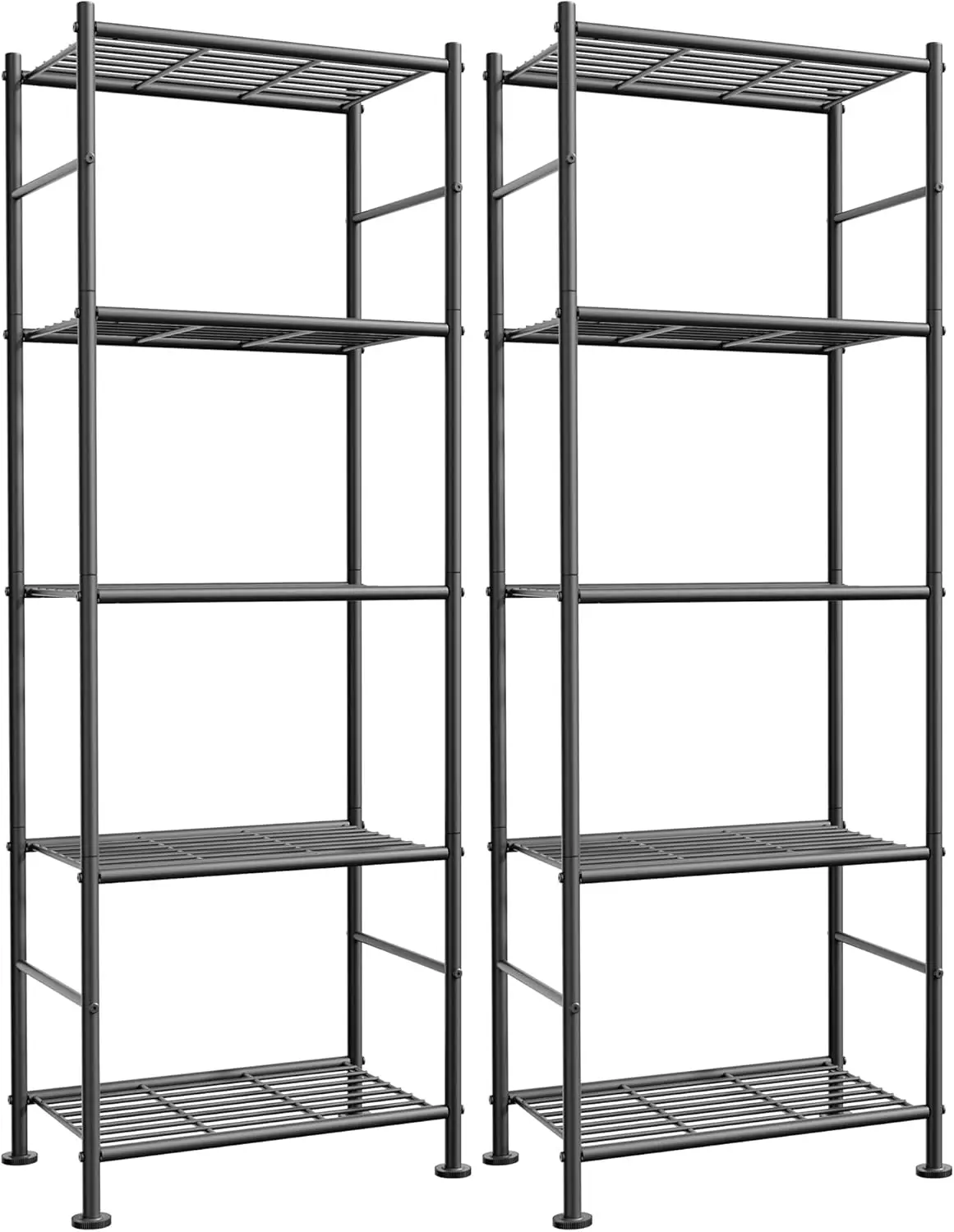 

2-Pack 5-Tier Metal Shelves, Space-Saving Organizer with Leveling Feet for Kitchen, Garage, Pantry (18.4x12.6x57.4in, Black)
