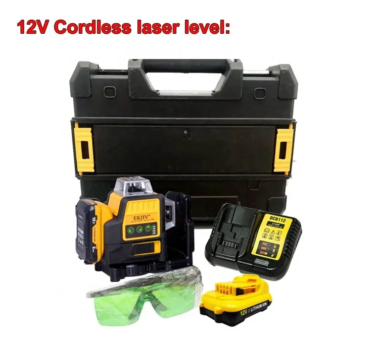 Lazer leve feixe verde laser cruz 12 linha auto nivelamento 3d construção rotativa automática nível laser 360 graus máquina ferramenta